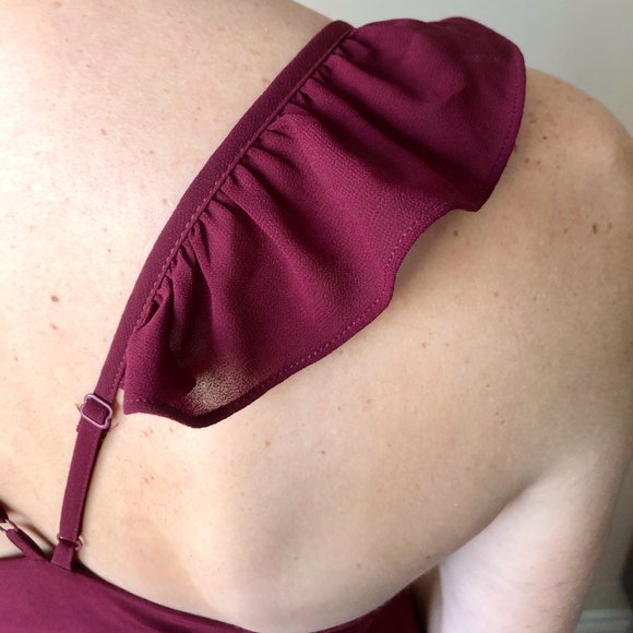 BURGUNDY HIGH-LOW WRAP DRESS - Picture 5 of 7